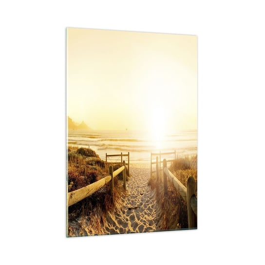 Obraz na szkle - Przez wydmę, w stronę słońca - 50x70cm - Krajobraz Plaża Zachód Słońca - Nowoczesny szklany obraz do salonu do sypialni ARTTOR ARTTOR