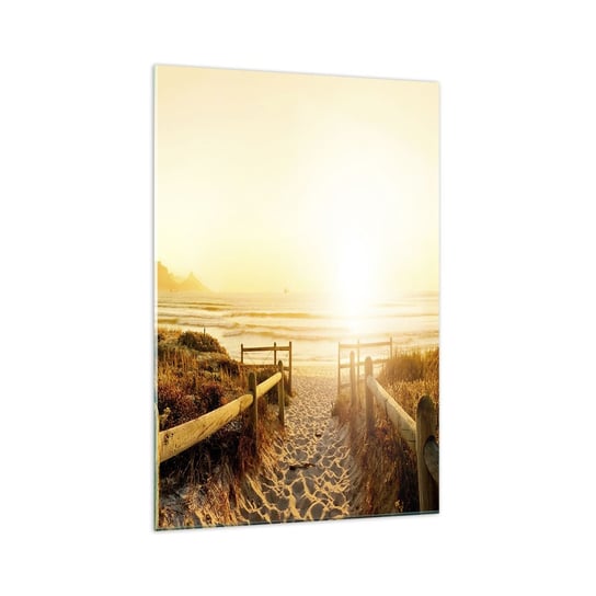 Obraz na szkle - Przez wydmę, w stronę słońca - 70x100cm - Krajobraz Plaża Zachód Słońca - Nowoczesny foto szklany obraz do salonu do sypialni ARTTOR ARTTOR