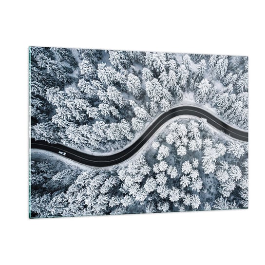 Obraz na szkle - Przez zimowy las - 120x80cm - Krajobraz Las Droga Samochodowa - Nowoczesny szklany obraz na ścianę do salonu do sypialni ARTTOR ARTTOR