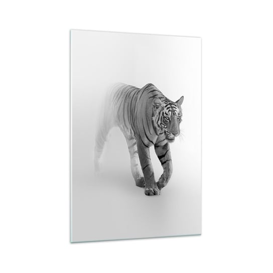 Obraz na szkle - Przyczajony we mgle - 70x100cm - Zwierzęta Tygrys Drapieżnik - Nowoczesny foto szklany obraz do salonu do sypialni ARTTOR ARTTOR