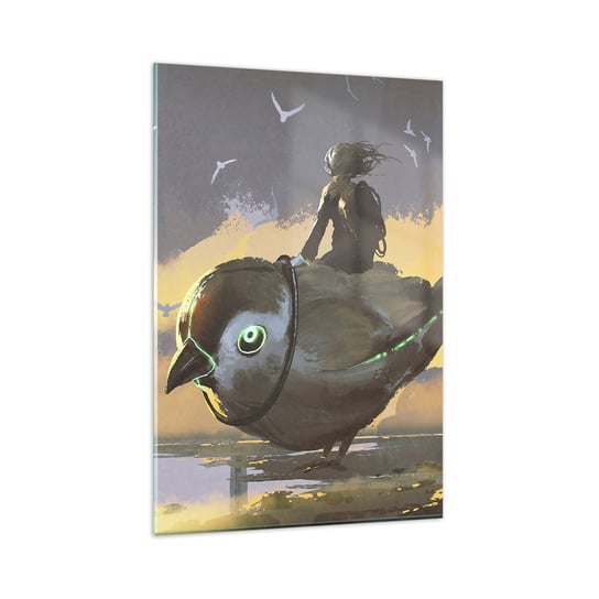 Obraz na szkle - Przystanek w fantastycznej podróźy - 80x120cm - Abstrakcja Ptak Fantasy - Nowoczesny szklany obraz na ścianę do salonu do sypialni ARTTOR ARTTOR