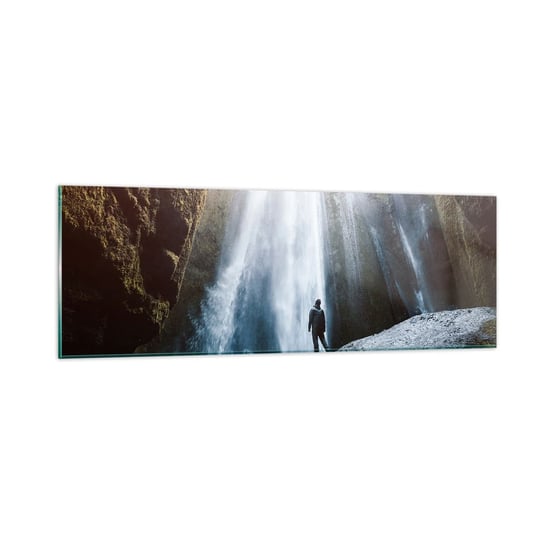 Obraz na szkle - Przywrócenie proporcji - 90x30 cm - Obraz nowoczesny - Wodospad, Skały, Jaskinia, Krajobraz, Natura - GAB90x30-4093 ARTTOR