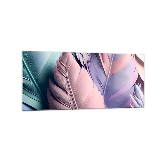 Obraz na szkle - Ptasi szyk - 120x50cm - Pastelowe Pióra Lekkość - Nowoczesny szklany obraz na ścianę do salonu do sypialni ARTTOR ARTTOR