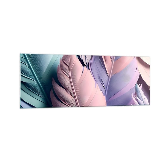 Obraz na szkle - Ptasi szyk - 140x50cm - Pastelowe Pióra Lekkość - Nowoczesny szklany obraz do salonu do sypialni ARTTOR ARTTOR