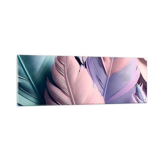 Obraz na szkle - Ptasi szyk - 90x30cm - Pastelowe Pióra Lekkość - Nowoczesny szklany obraz do salonu do sypialni ARTTOR ARTTOR