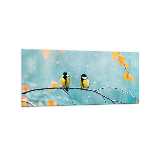 Obraz na szkle - Ptasie plotki - 120x50cm - Ptaki Natura Zima - Nowoczesny szklany obraz na ścianę do salonu do sypialni ARTTOR ARTTOR