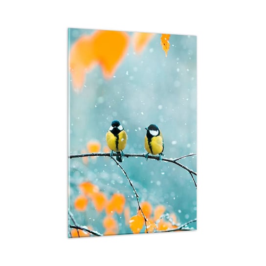 Obraz na szkle - Ptasie plotki - 80x120cm - Ptaki Natura Zima - Nowoczesny szklany obraz na ścianę do salonu do sypialni ARTTOR ARTTOR