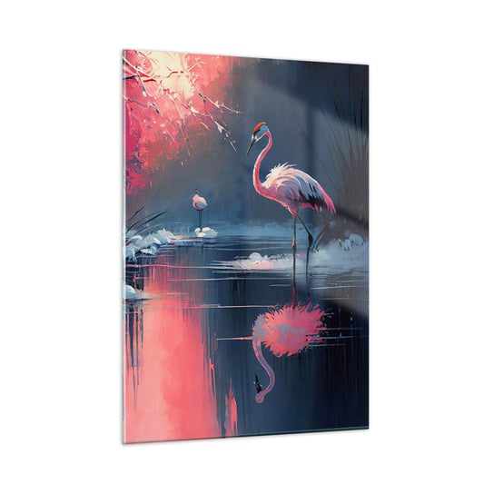 Obraz na szkle - Ptasie ustronie - 50x70cm - Flamingi Pejzaż Natura - Nowoczesny szklany obraz do salonu do sypialni ARTTOR ARTTOR