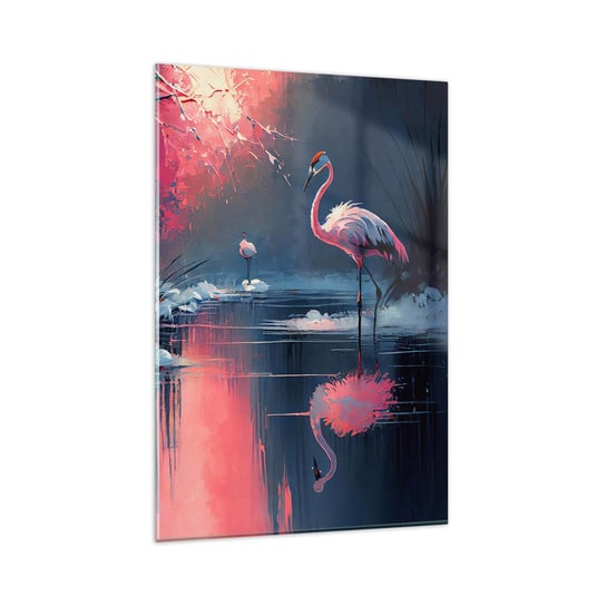 Obraz na szkle - Ptasie ustronie - 80x120cm - Flamingi Pejzaż Natura - Nowoczesny szklany obraz na ścianę do salonu do sypialni ARTTOR ARTTOR
