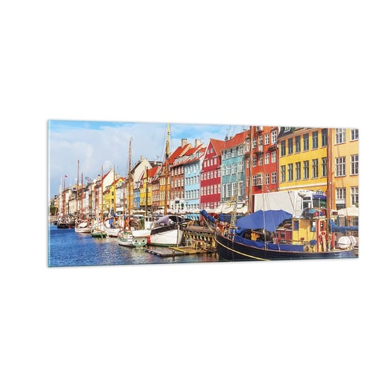 Obraz na szkle - Radosne nabrzeże - 100x40cm - Kopenhaga Stare Miasto Architektura - Nowoczesny foto szklany obraz do salonu do sypialni ARTTOR ARTTOR