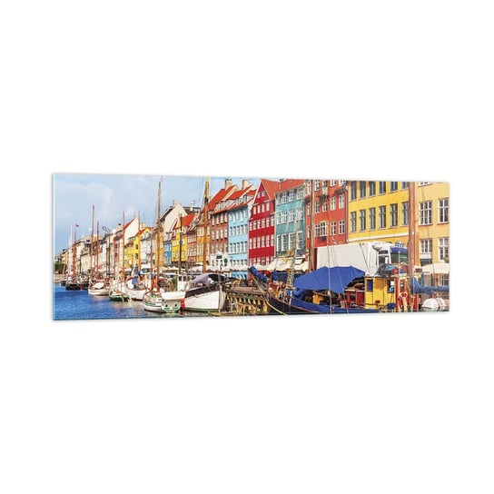 Obraz na szkle - Radosne nabrzeże - 160x50cm - Kopenhaga Stare Miasto Architektura - Nowoczesny foto szklany obraz do salonu do sypialni ARTTOR ARTTOR