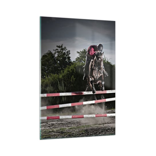 Obraz na szkle - Razem po zwycięstwo - 80x120cm - Zwierzęta Koń Sport - Nowoczesny szklany obraz na ścianę do salonu do sypialni ARTTOR ARTTOR