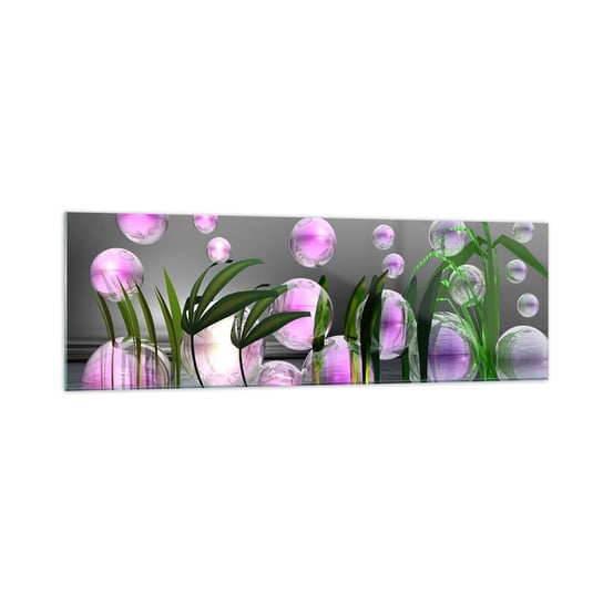 Obraz na szkle - Refleksyjna kompozycja lekkości i życia - 160x50 cm - Obraz nowoczesny - Abstrakcja, Grafika, 3D, Rośliny, Różowe Bańki - GAB160x50-2329 ARTTOR