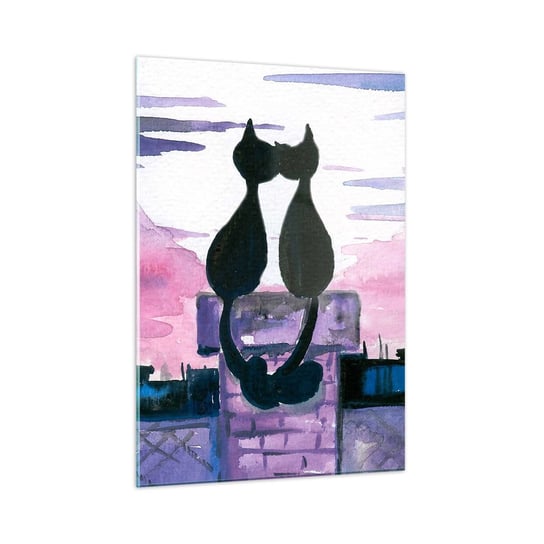 Obraz na szkle - Rendez-vous pod księżycem - 50x70cm - Koty Na Dachu Architektura Symbol Miłości - Nowoczesny szklany obraz do salonu do sypialni ARTTOR ARTTOR