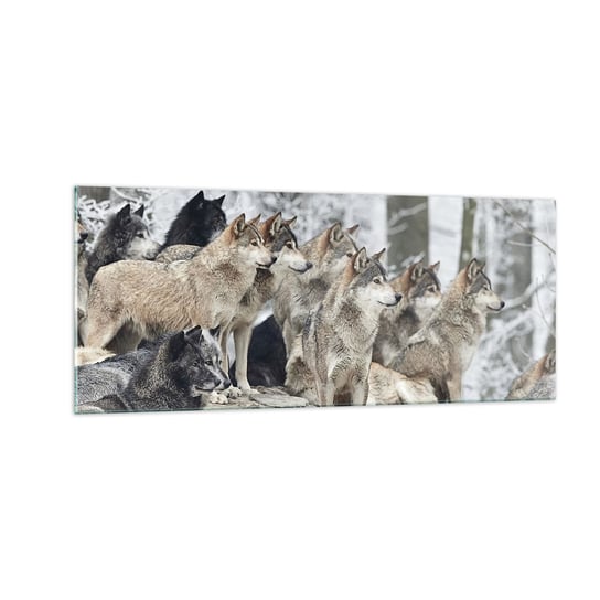 Obraz na szkle - Rodzina i przyjaciele - 100x40cm - Wataha Wilków Wilki Zwierzęta - Nowoczesny foto szklany obraz do salonu do sypialni ARTTOR ARTTOR
