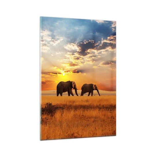 Obraz na szkle - Rodzinna przechadzka - 80x120cm - Zwierzęta Afryka Słoń - Nowoczesny szklany obraz na ścianę do salonu do sypialni ARTTOR ARTTOR