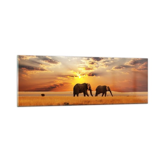 Obraz na szkle - Rodzinna przechadzka - 90x30cm - Zwierzęta Afryka Słoń - Nowoczesny szklany obraz do salonu do sypialni ARTTOR ARTTOR