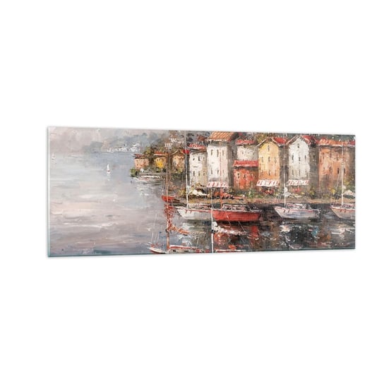 Obraz na szkle - Romantyczna przystań - 140x50cm - Architektura Miasto Portowe Żaglówka - Nowoczesny szklany obraz do salonu do sypialni ARTTOR ARTTOR