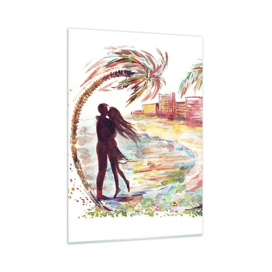 Obraz na szkle - Romantyczne wakacje - 50x70cm - Ludzie Palma Kokosowa Plaża - Nowoczesny szklany obraz do salonu do sypialni ARTTOR ARTTOR