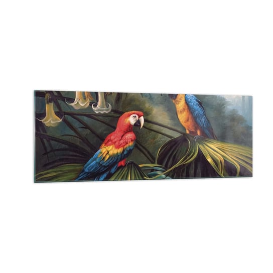 Obraz na szkle - Romantyzm w tropikach - 140x50cm - Papuga Ara Zwierzęta Las Tropikalny - Nowoczesny szklany obraz do salonu do sypialni ARTTOR ARTTOR