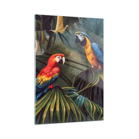 Obraz na szkle - Romantyzm w tropikach - 50x70cm - Papuga Ara Zwierzęta Las Tropikalny - Nowoczesny szklany obraz do salonu do sypialni ARTTOR ARTTOR