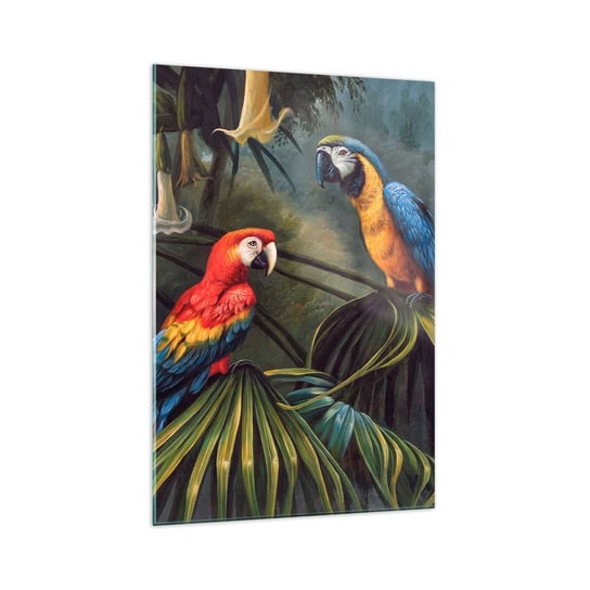 Obraz na szkle - Romantyzm w tropikach - 70x100cm - Papuga Ara Zwierzęta Las Tropikalny - Nowoczesny foto szklany obraz do salonu do sypialni ARTTOR ARTTOR