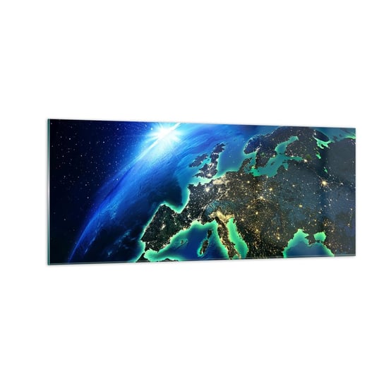 Obraz na szkle - Roziskrzona Europa - 100x40cm - Kosmos Planeta Ziemia Kontynenty - Nowoczesny foto szklany obraz do salonu do sypialni ARTTOR ARTTOR