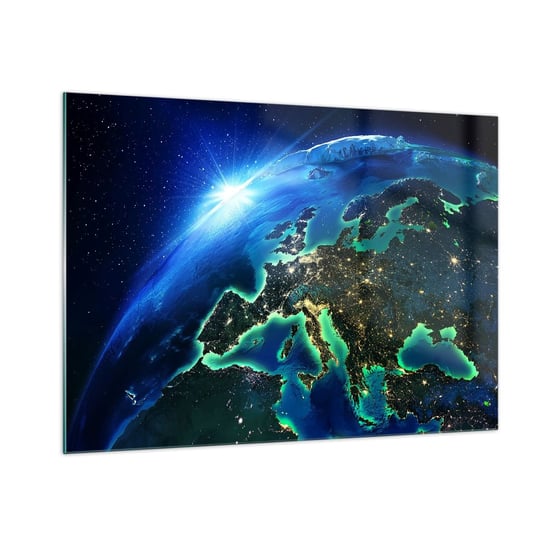 Obraz na szkle - Roziskrzona Europa - 100x70cm - Kosmos Planeta Ziemia Kontynenty - Nowoczesny foto szklany obraz do salonu do sypialni ARTTOR ARTTOR