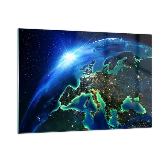Obraz na szkle - Roziskrzona Europa - 120x80cm - Kosmos Planeta Ziemia Kontynenty - Nowoczesny szklany obraz na ścianę do salonu do sypialni ARTTOR ARTTOR