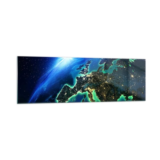 Obraz na szkle - Roziskrzona Europa - 160x50cm - Kosmos Planeta Ziemia Kontynenty - Nowoczesny foto szklany obraz do salonu do sypialni ARTTOR ARTTOR