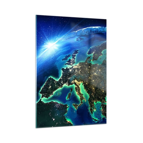 Obraz na szkle - Roziskrzona Europa - 50x70cm - Kosmos Planeta Ziemia Kontynenty - Nowoczesny szklany obraz do salonu do sypialni ARTTOR ARTTOR