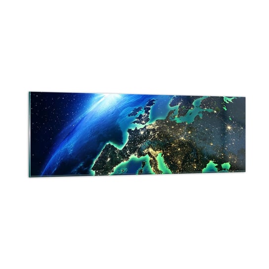 Obraz na szkle - Roziskrzona Europa - 90x30cm - Kosmos Planeta Ziemia Kontynenty - Nowoczesny szklany obraz do salonu do sypialni ARTTOR ARTTOR