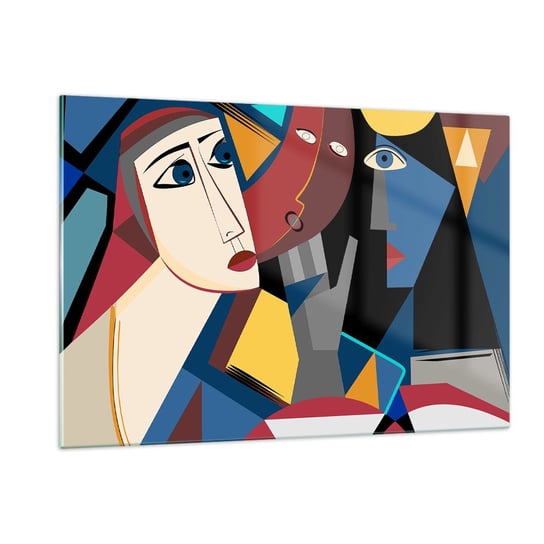 Obraz na szkle - Rozmowa kubistów - 120x80cm - Ludzie Kubizm Portret - Nowoczesny szklany obraz na ścianę do salonu do sypialni ARTTOR ARTTOR