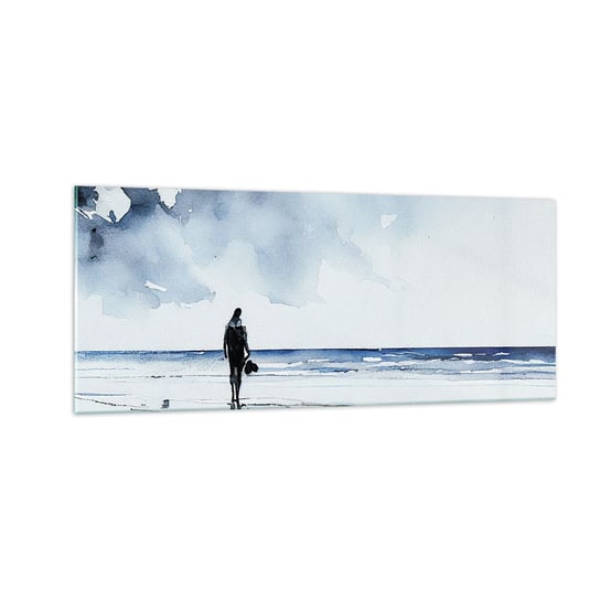 Obraz na szkle - Rozmowa z morzem - 100x40cm - Samotny Człowiek Brzeg Morza - Nowoczesny foto szklany obraz do salonu do sypialni ARTTOR ARTTOR