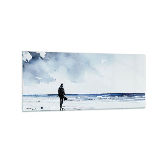 Obraz na szkle - Rozmowa z morzem - 120x50cm - Samotny Człowiek Brzeg Morza - Nowoczesny szklany obraz na ścianę do salonu do sypialni ARTTOR ARTTOR
