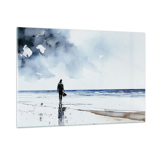 Obraz na szkle - Rozmowa z morzem - 120x80cm - Samotny Człowiek Brzeg Morza - Nowoczesny szklany obraz na ścianę do salonu do sypialni ARTTOR ARTTOR