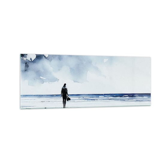 Obraz na szkle - Rozmowa z morzem - 140x50cm - Samotny Człowiek Brzeg Morza - Nowoczesny szklany obraz do salonu do sypialni ARTTOR ARTTOR