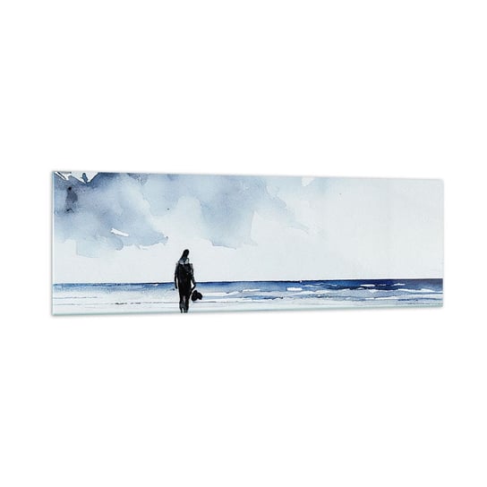 Obraz na szkle - Rozmowa z morzem - 160x50cm - Samotny Człowiek Brzeg Morza - Nowoczesny foto szklany obraz do salonu do sypialni ARTTOR ARTTOR