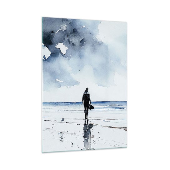 Obraz na szkle - Rozmowa z morzem - 50x70cm - Samotny Człowiek Brzeg Morza - Nowoczesny szklany obraz do salonu do sypialni ARTTOR ARTTOR