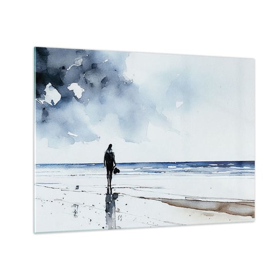 Obraz na szkle - Rozmowa z morzem - 70x50cm - Samotny Człowiek Brzeg Morza - Nowoczesny szklany obraz do salonu do sypialni ARTTOR ARTTOR