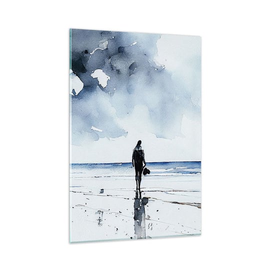 Obraz na szkle - Rozmowa z morzem - 80x120cm - Samotny Człowiek Brzeg Morza - Nowoczesny szklany obraz na ścianę do salonu do sypialni ARTTOR ARTTOR