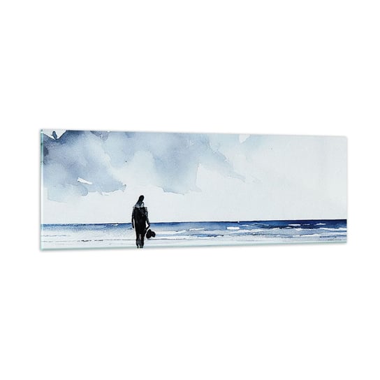 Obraz na szkle - Rozmowa z morzem - 90x30cm - Samotny Człowiek Brzeg Morza - Nowoczesny szklany obraz do salonu do sypialni ARTTOR ARTTOR