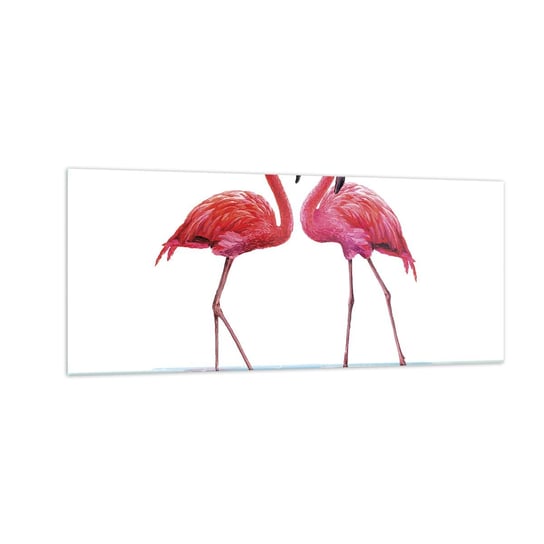 Obraz na szkle - Różowe randez-vous - 100x40cm - Flamingi Ptaki Sztuka - Nowoczesny foto szklany obraz do salonu do sypialni ARTTOR ARTTOR