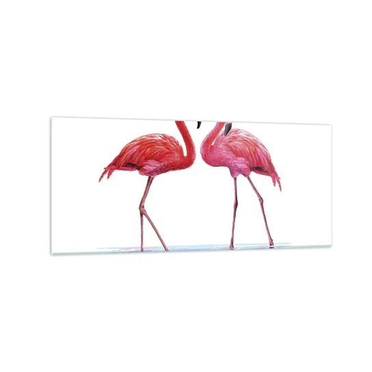 Obraz na szkle - Różowe randez-vous - 120x50cm - Flamingi Ptaki Sztuka - Nowoczesny szklany obraz na ścianę do salonu do sypialni ARTTOR ARTTOR
