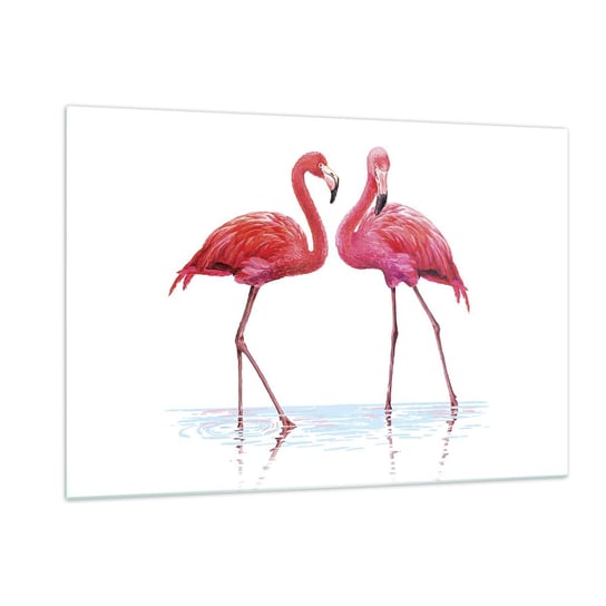 Obraz na szkle - Różowe randez-vous - 120x80cm - Flamingi Ptaki Sztuka - Nowoczesny szklany obraz na ścianę do salonu do sypialni ARTTOR ARTTOR