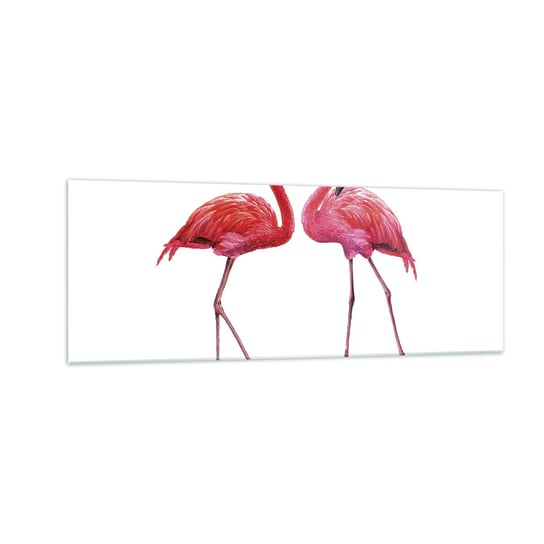 Obraz na szkle - Różowe randez-vous - 140x50cm - Flamingi Ptaki Sztuka - Nowoczesny szklany obraz do salonu do sypialni ARTTOR ARTTOR