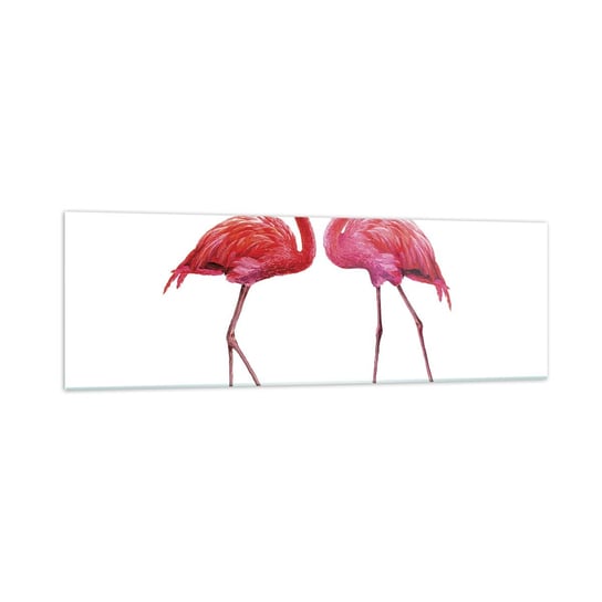 Obraz na szkle - Różowe randez-vous - 160x50cm - Flamingi Ptaki Sztuka - Nowoczesny foto szklany obraz do salonu do sypialni ARTTOR ARTTOR