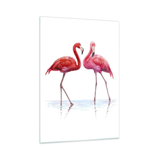 Obraz na szkle - Różowe randez-vous - 50x70cm - Flamingi Ptaki Sztuka - Nowoczesny szklany obraz do salonu do sypialni ARTTOR ARTTOR