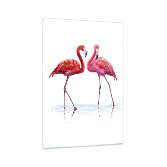 Obraz na szkle - Różowe randez-vous - 70x100cm - Flamingi Ptaki Sztuka - Nowoczesny foto szklany obraz do salonu do sypialni ARTTOR ARTTOR