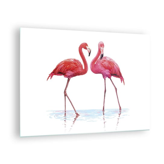 Obraz na szkle - Różowe randez-vous - 70x50cm - Flamingi Ptaki Sztuka - Nowoczesny szklany obraz do salonu do sypialni ARTTOR ARTTOR